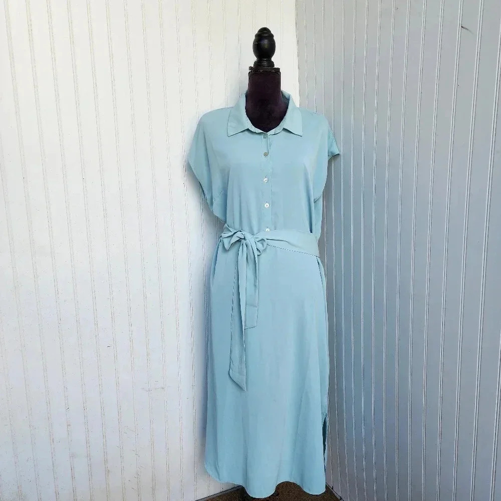 Light Blue Shirt Dress with Tie Waist